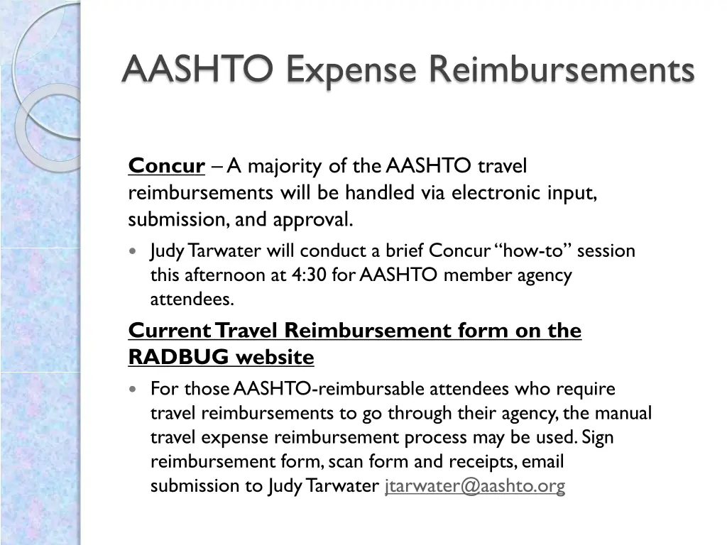 aashto expense reimbursements