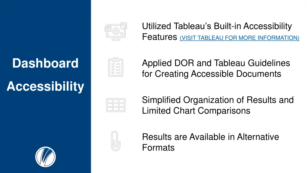 utilized tableau s built in accessibility