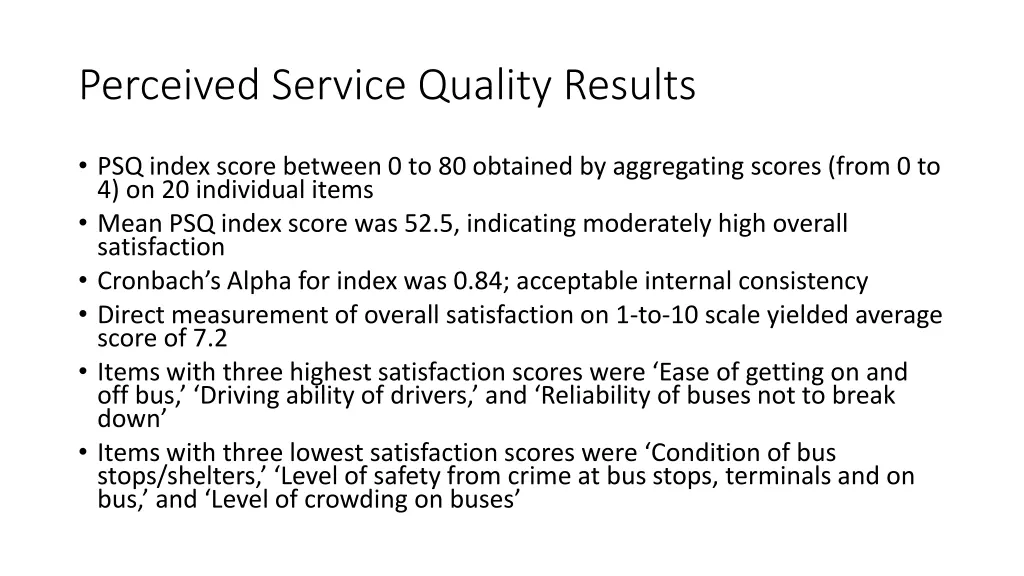 perceived service quality results