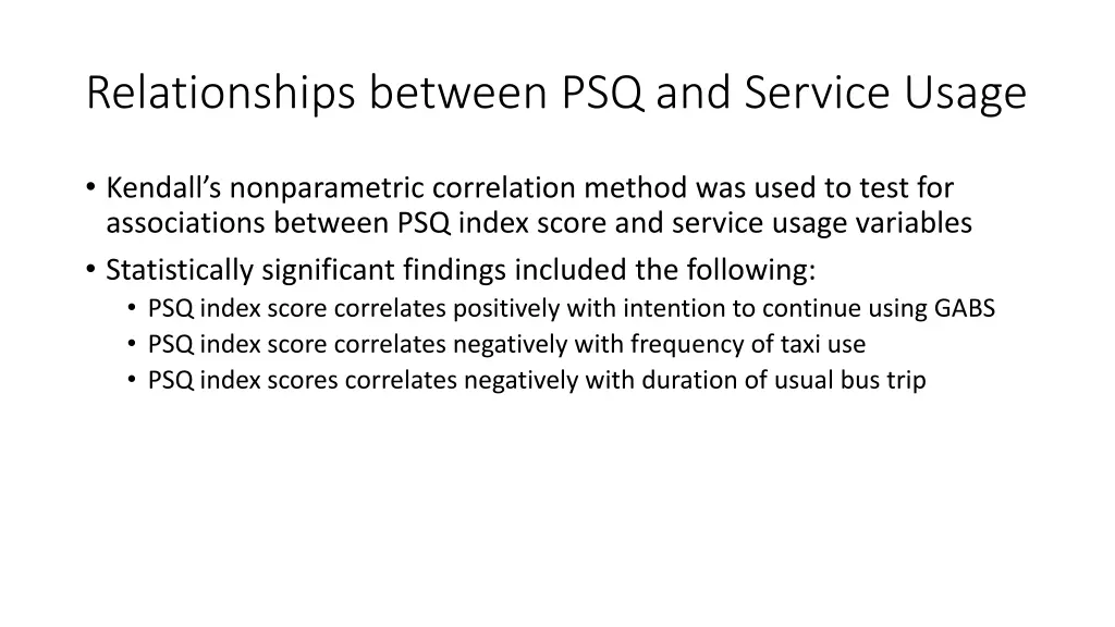 relationships between psq and service usage