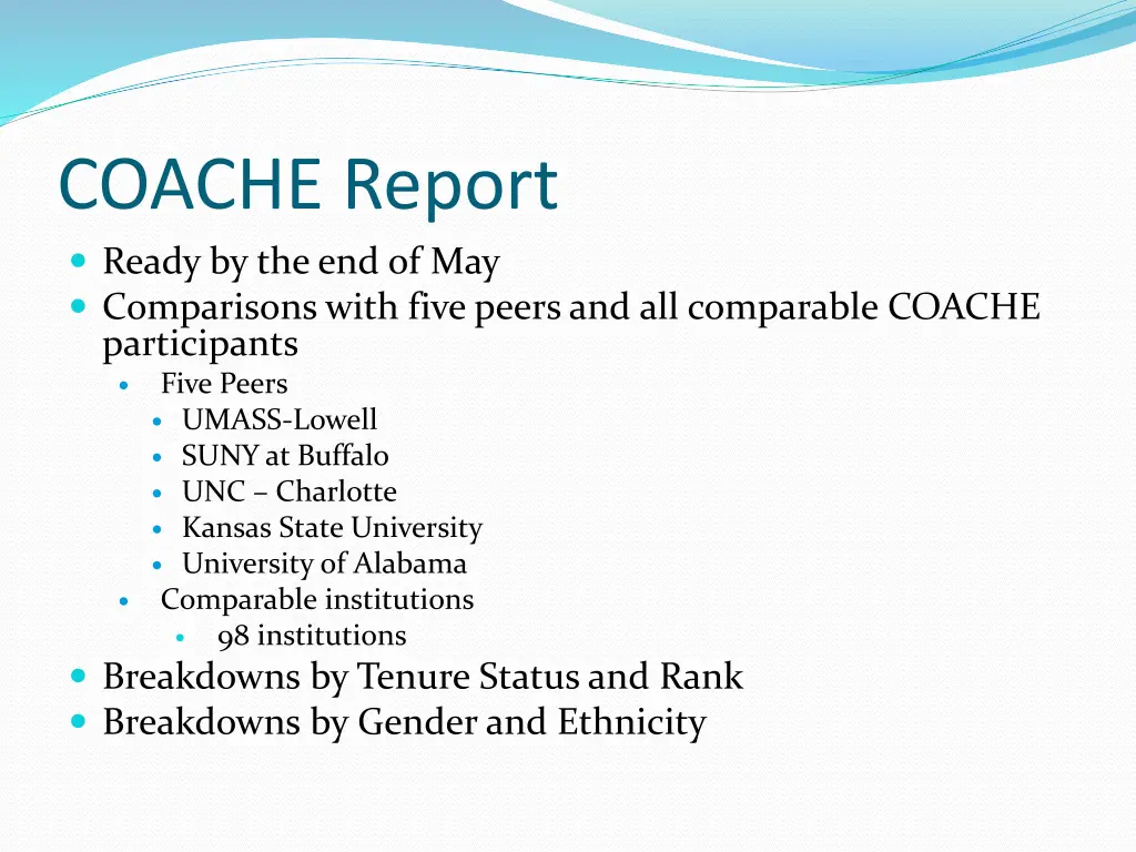 coache report ready by the end of may comparisons