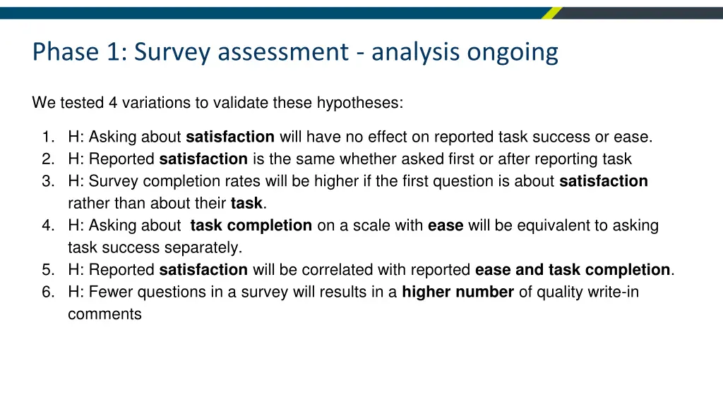 phase 1 survey assessment analysis ongoing