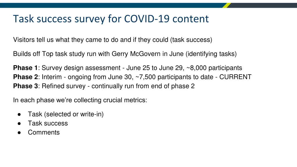 task success survey for covid 19 content