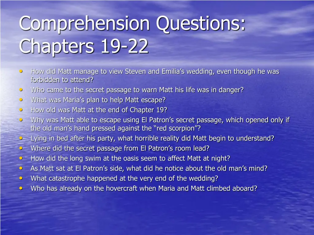 comprehension questions chapters 19 22