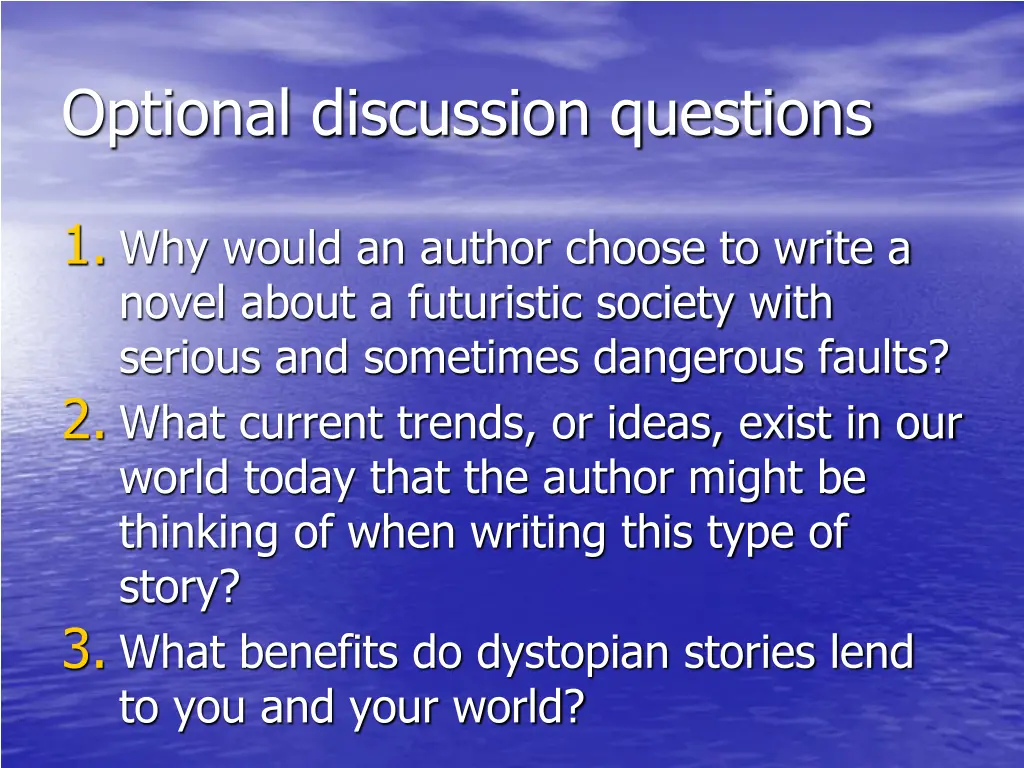 optional discussion questions