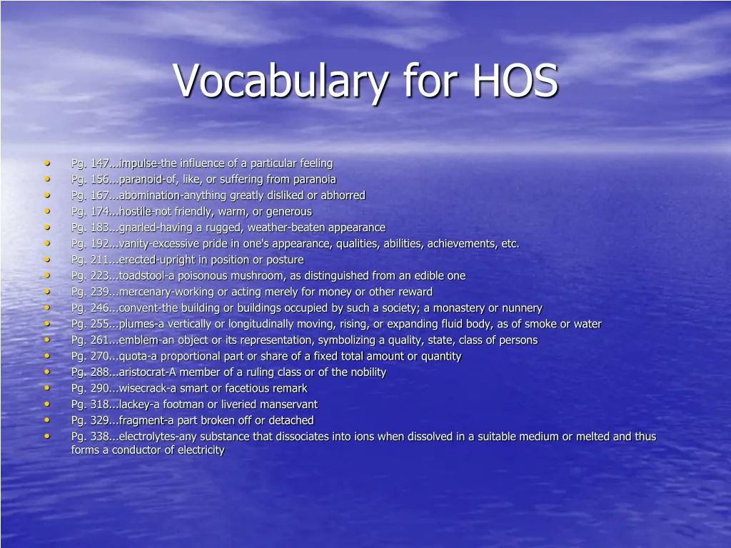 vocabulary for hos 1