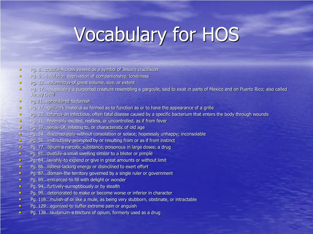 vocabulary for hos