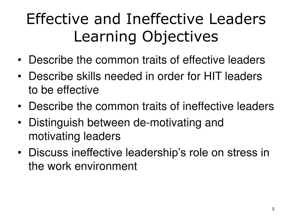 effective and ineffective leaders learning