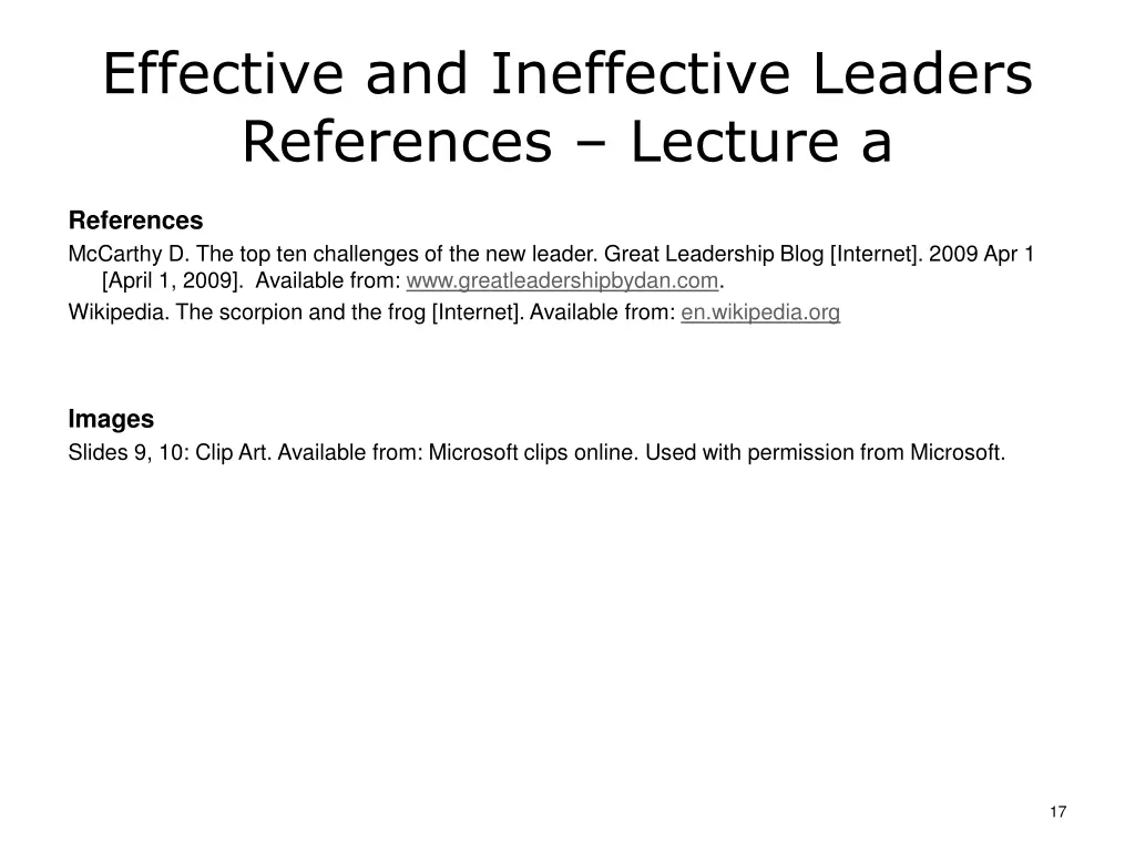 effective and ineffective leaders references