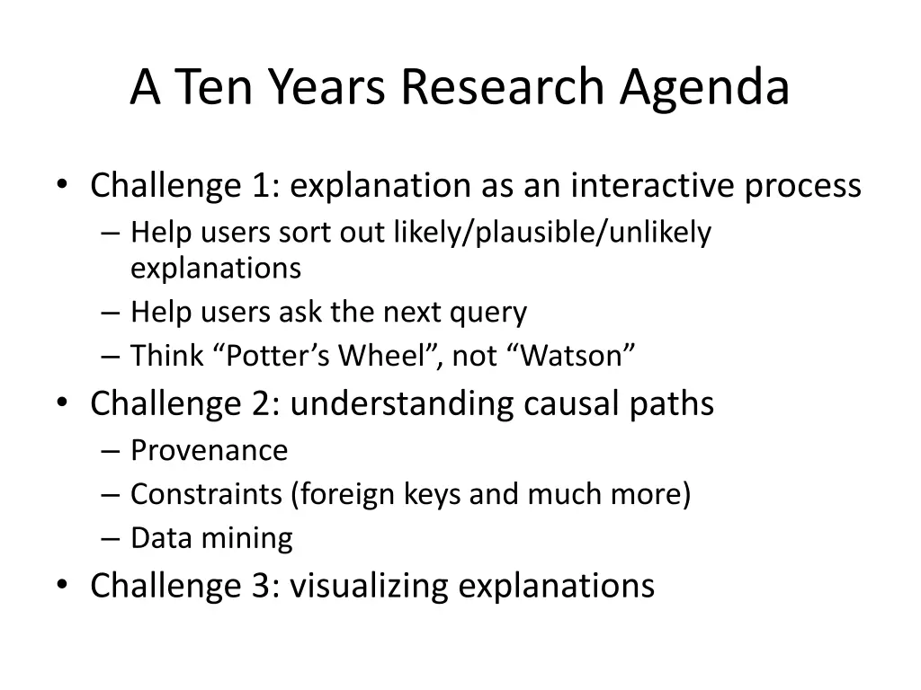 a ten years research agenda