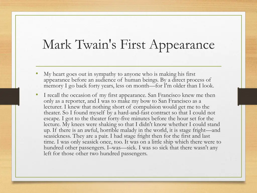 mark twain s first appearance