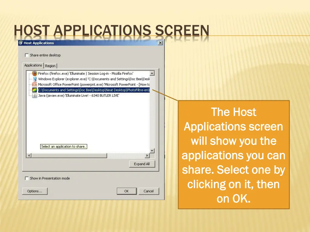 host applications screen