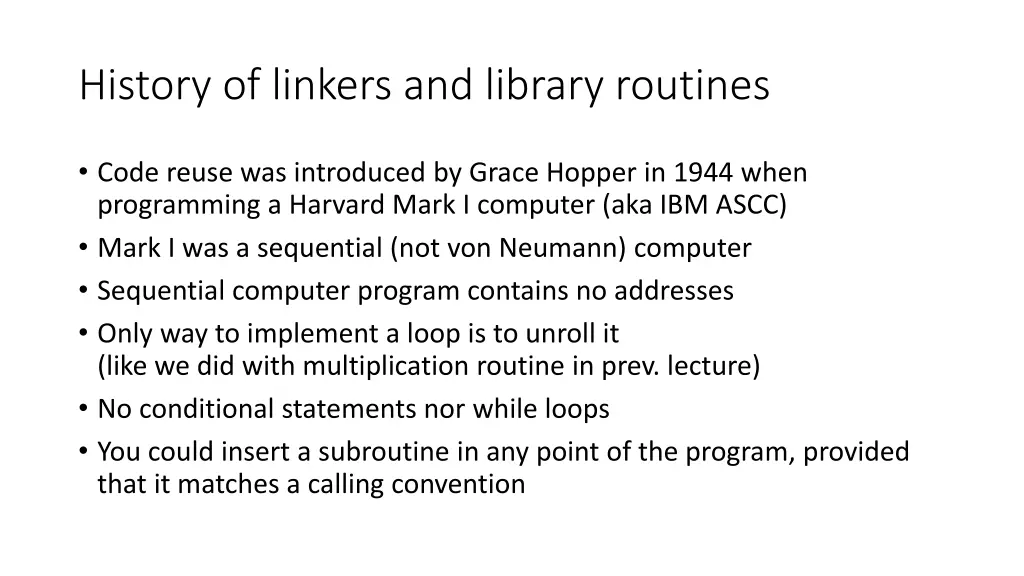 history of linkers and library routines