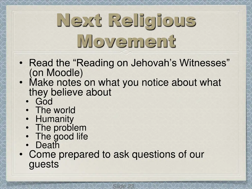 next religious movement read the reading