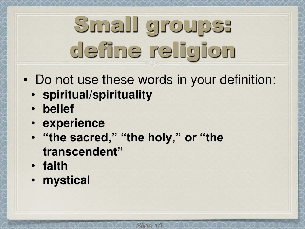 small groups define religion