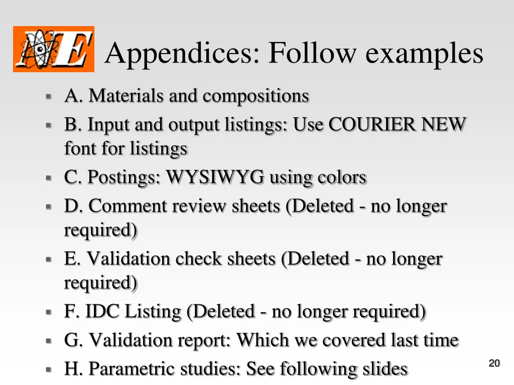 appendices follow examples