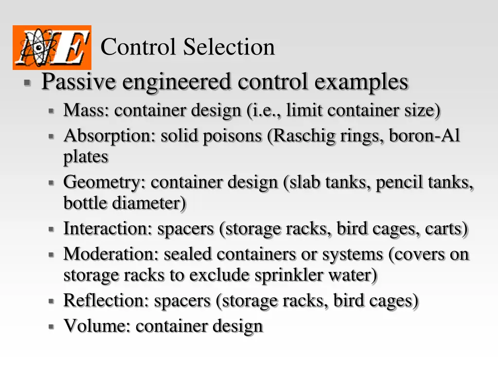 control selection passive engineered control