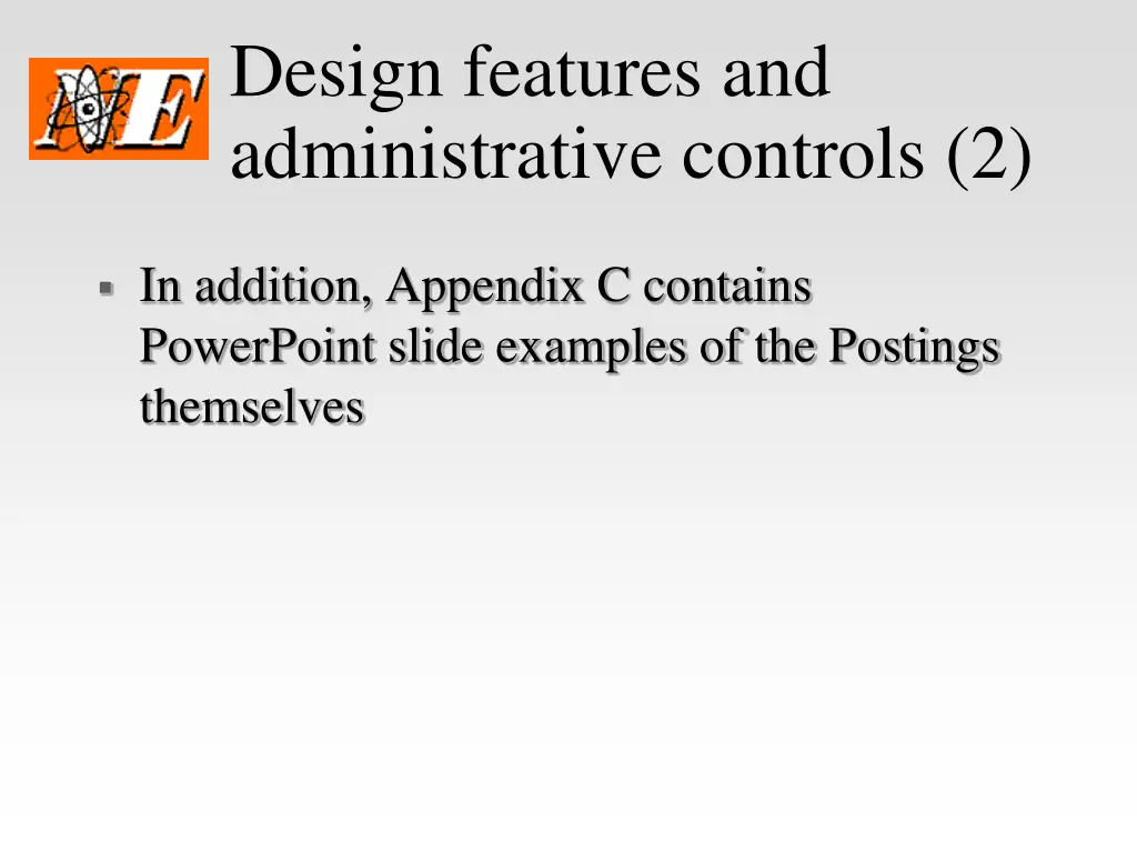 design features and administrative controls 2