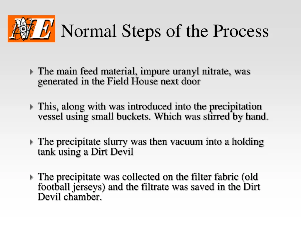 normal steps of the process