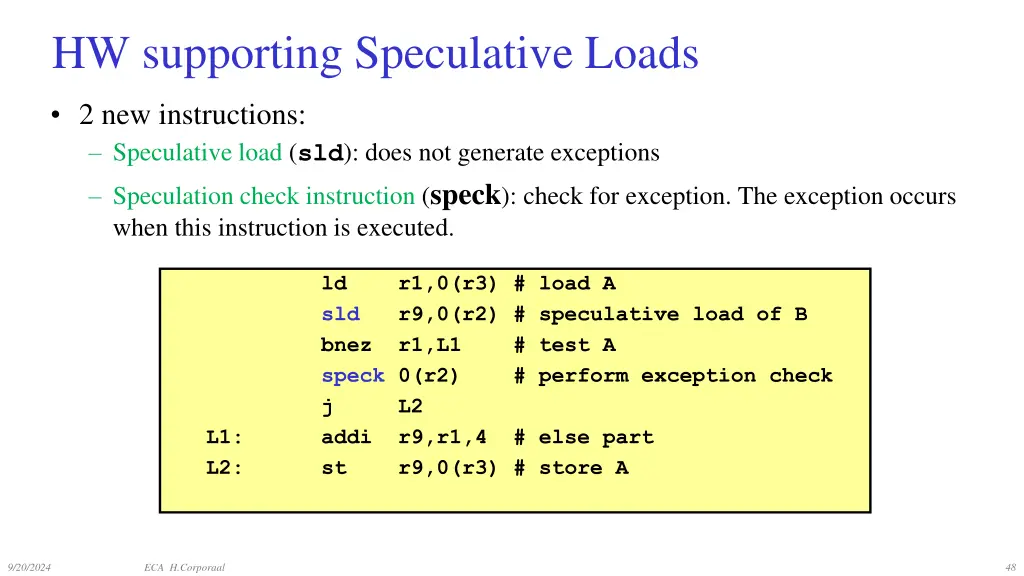 hw supporting speculative loads