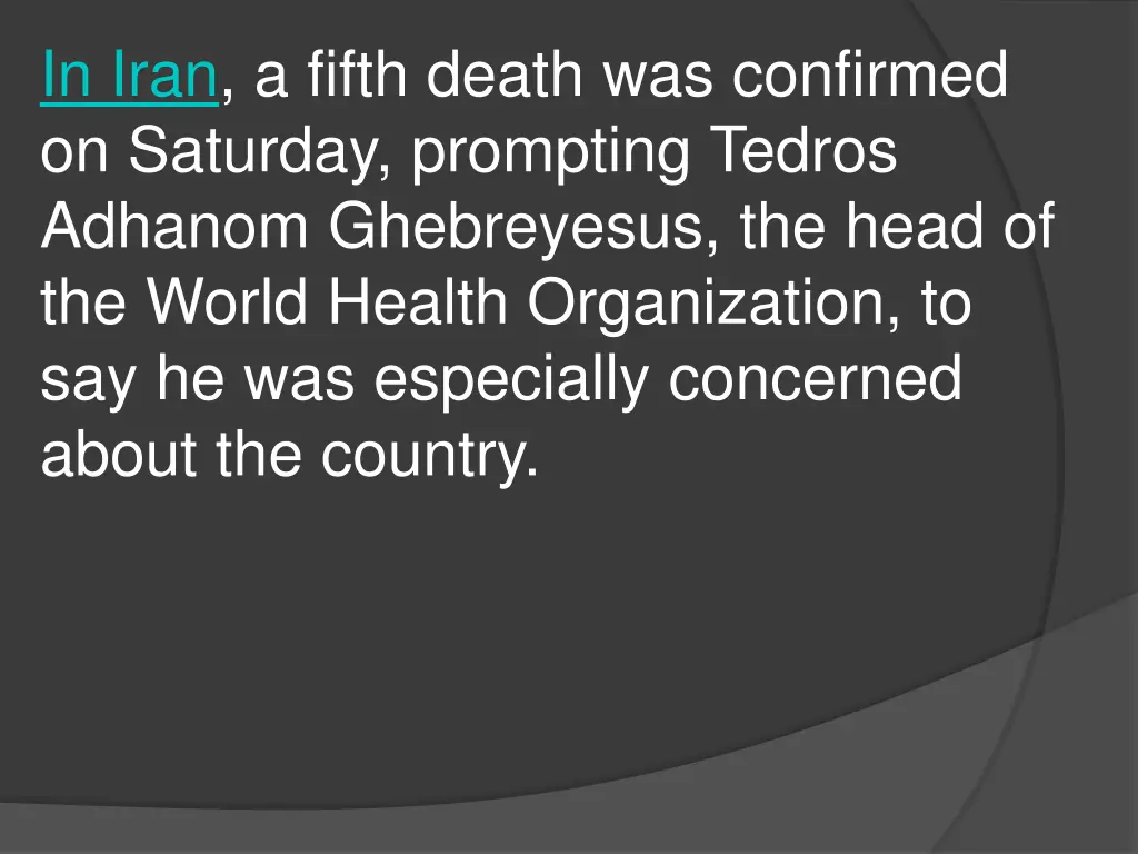 in iran a fifth death was confirmed on saturday