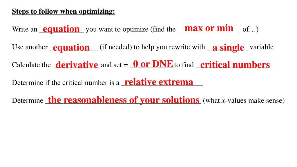 steps to follow when optimizing