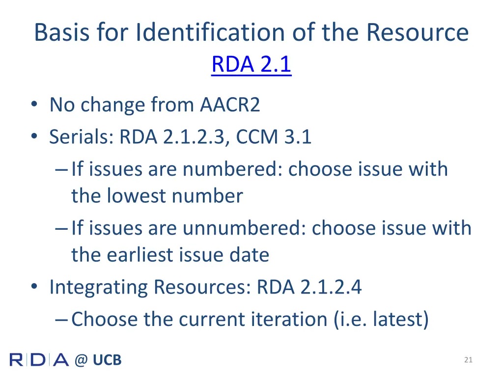 basis for identification of the resource rda 2 1