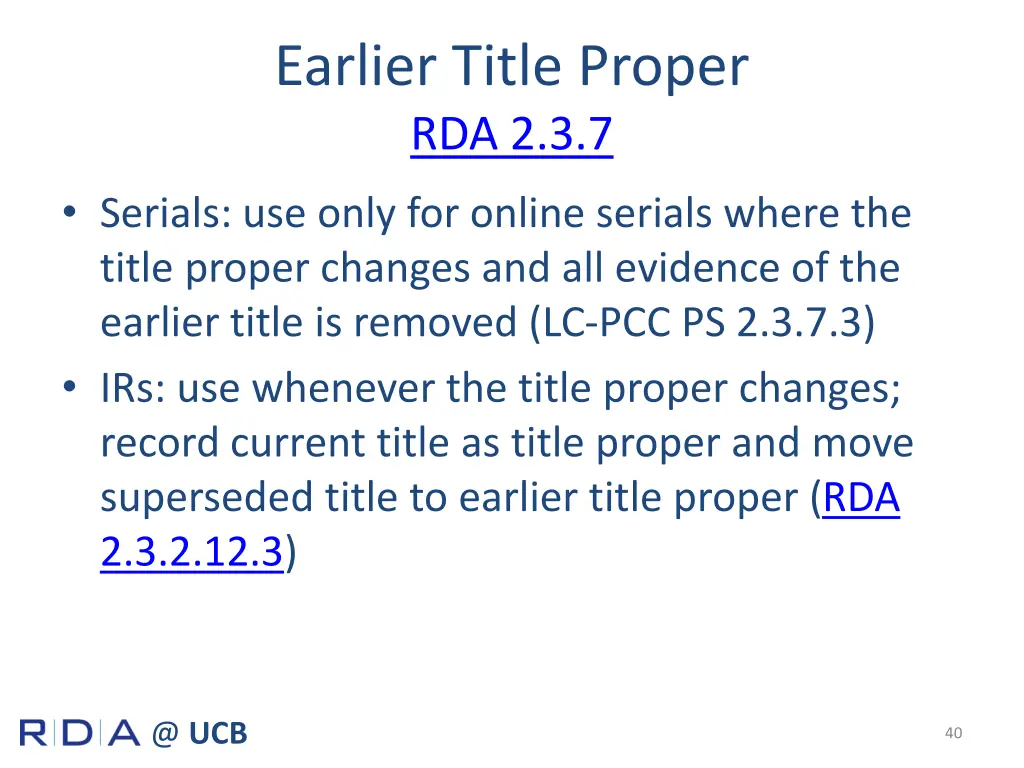 earlier title proper rda 2 3 7