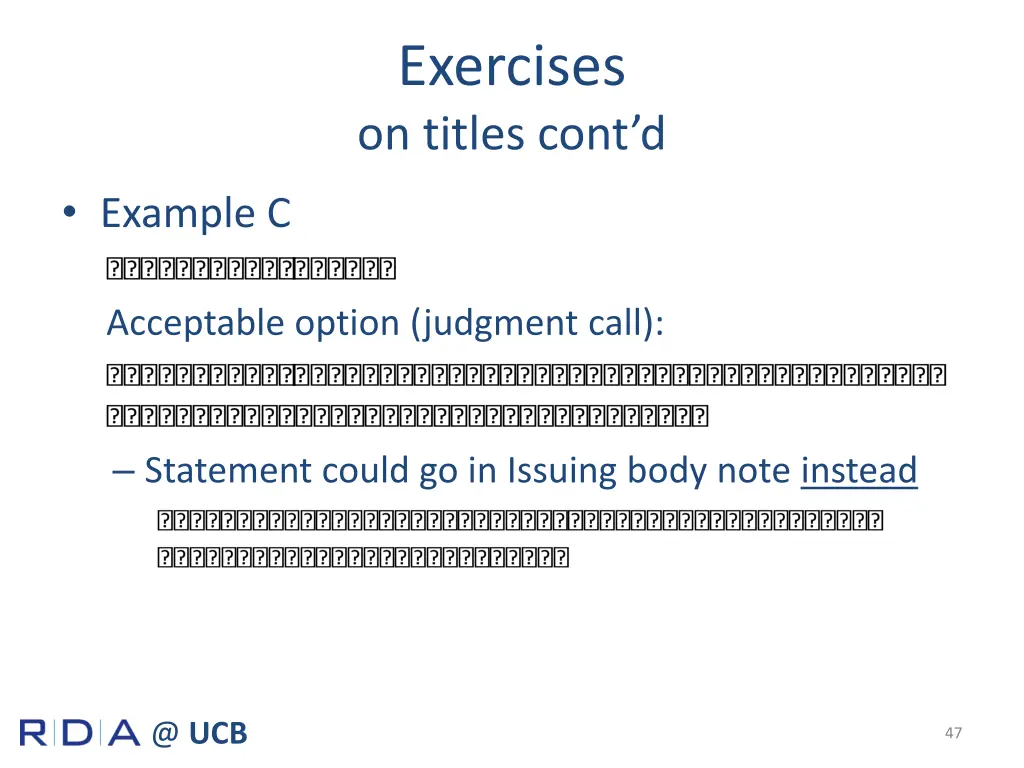 exercises on titles cont d