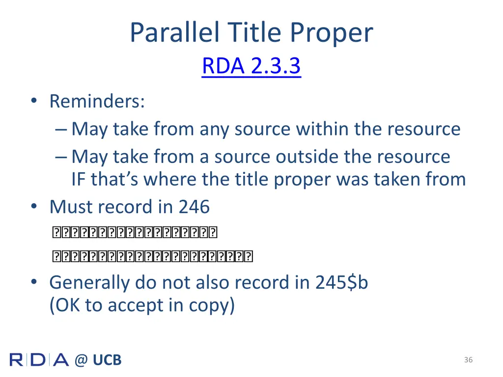 parallel title proper rda 2 3 3 reminders