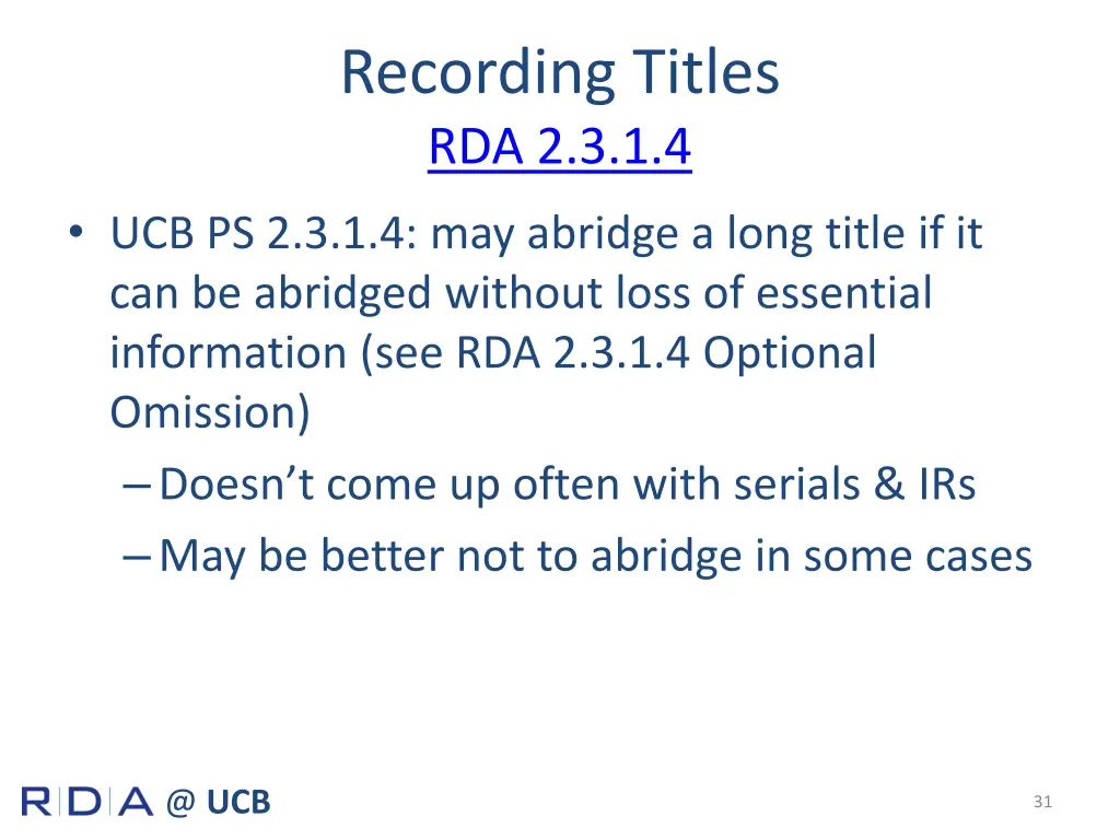 recording titles rda 2 3 1 4