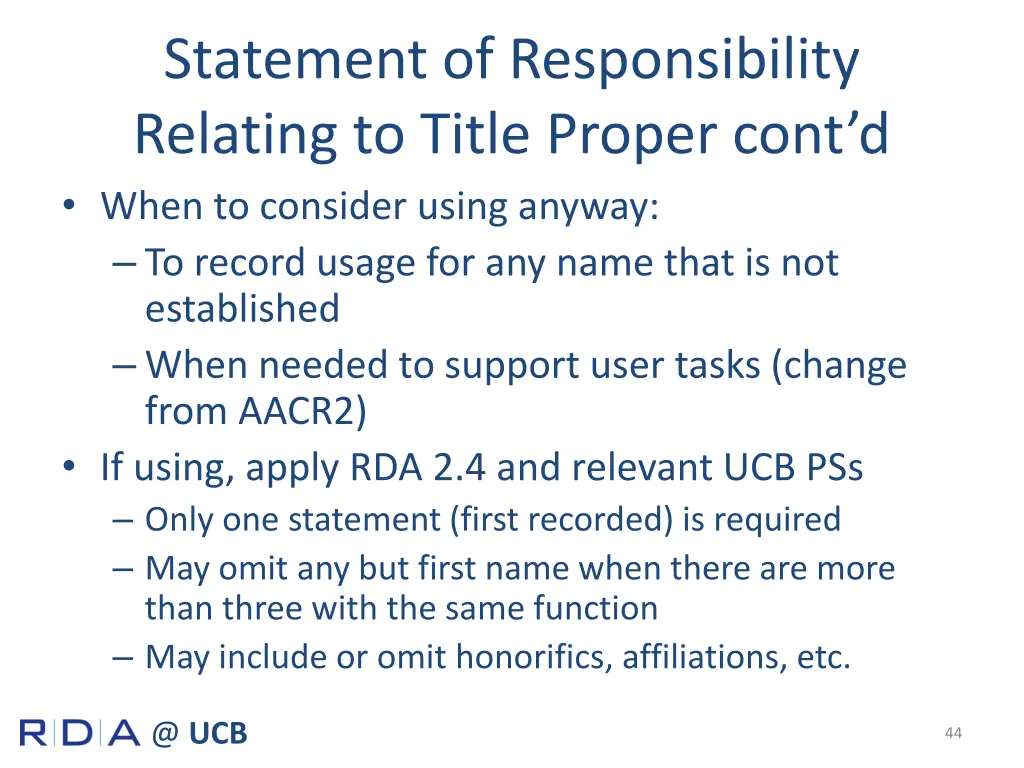 statement of responsibility relating to title 1