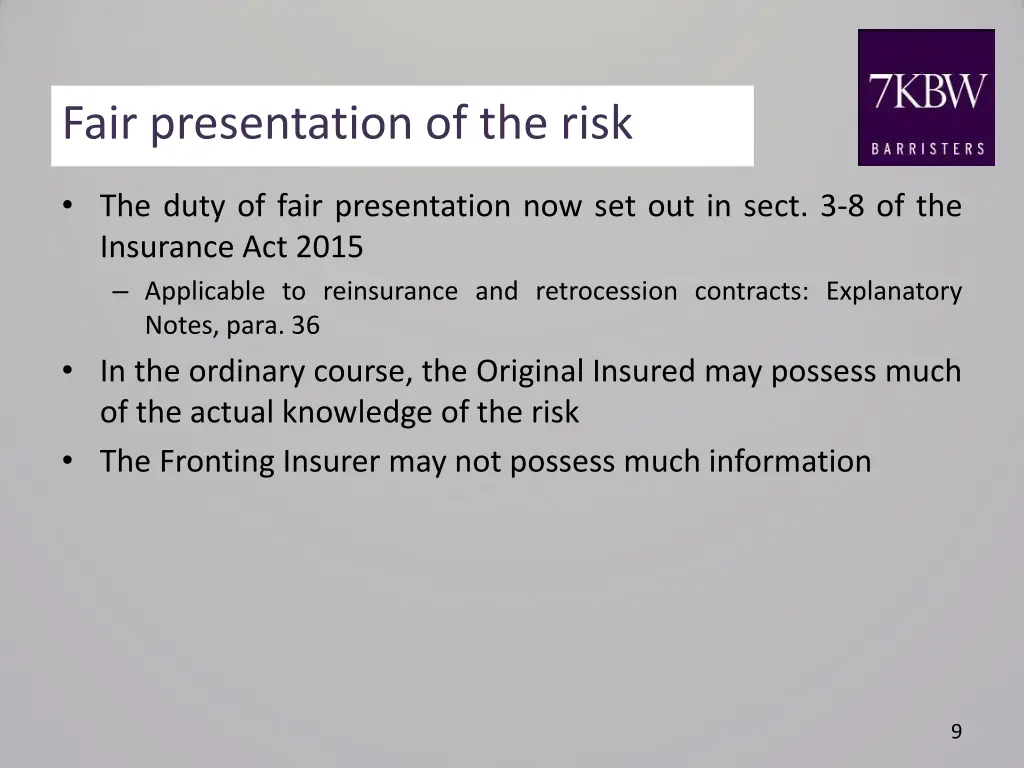 fair presentation of the risk