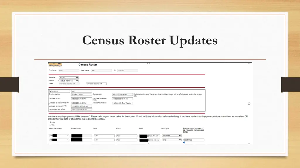 census roster updates