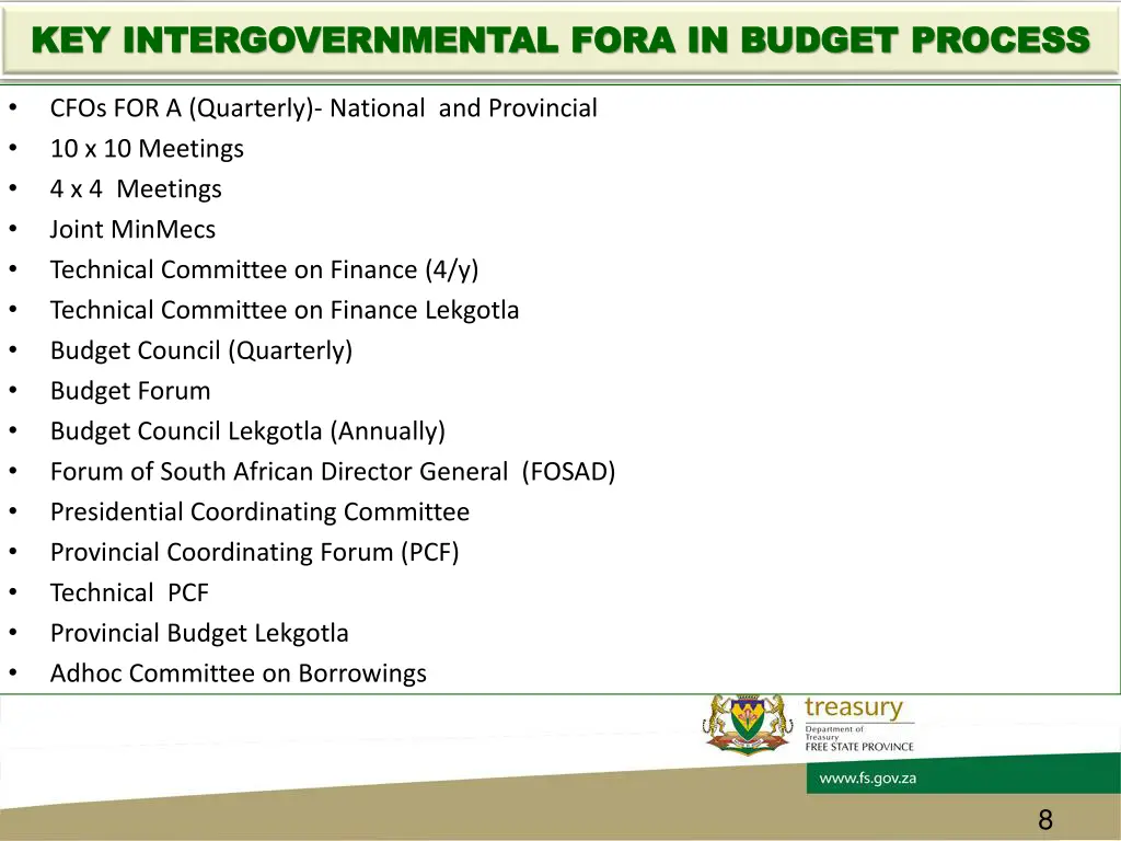 key intergovernmental fora in budget process