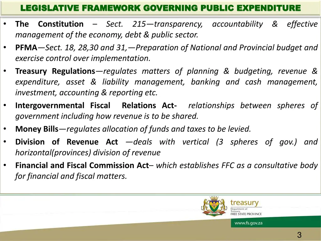 legislative framework governing public