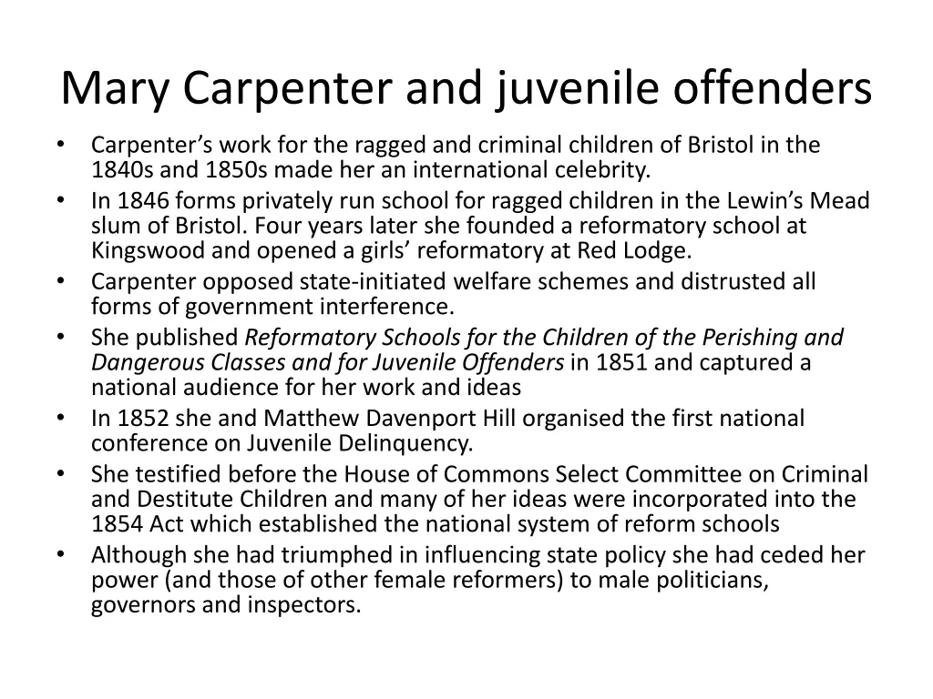 mary carpenter and juvenile offenders carpenter