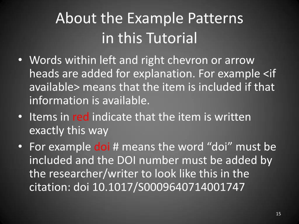 about the example patterns in this tutorial words