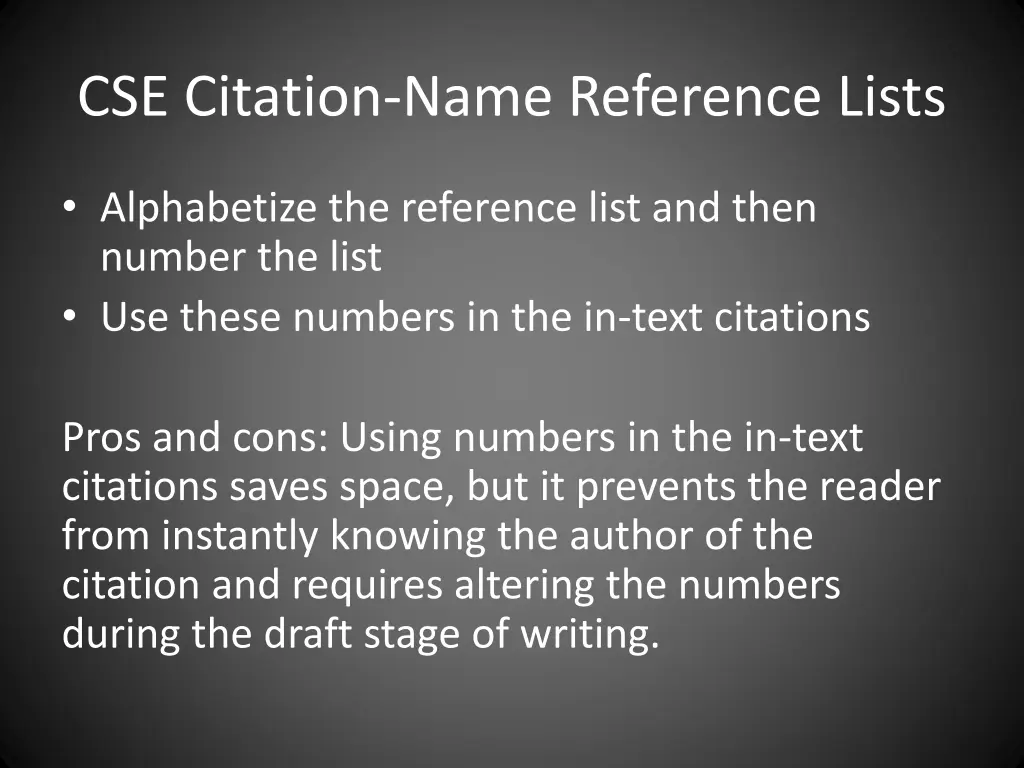 cse citation name reference lists