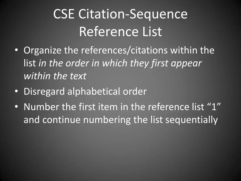 cse citation sequence reference list organize