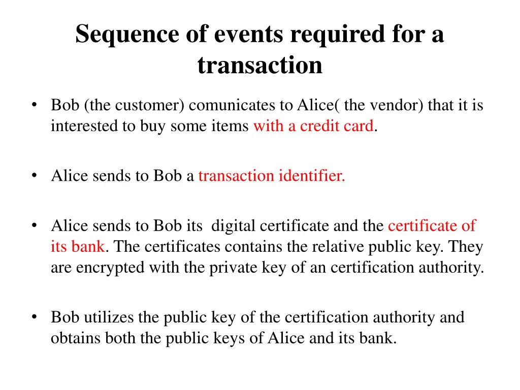 sequence of events required for a transaction