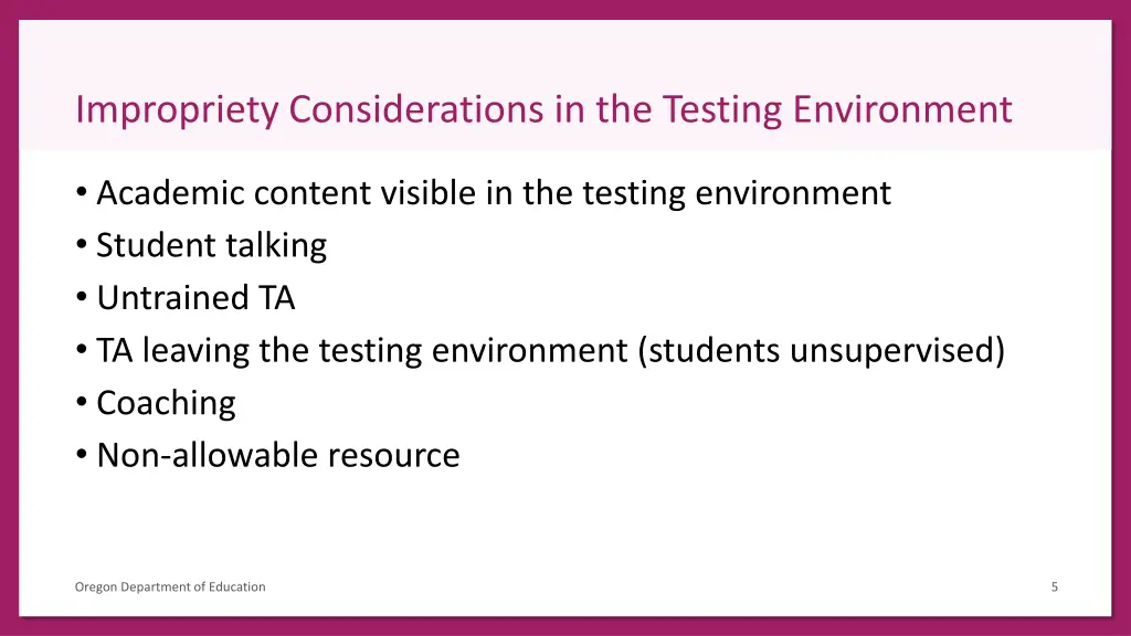 impropriety considerations in the testing