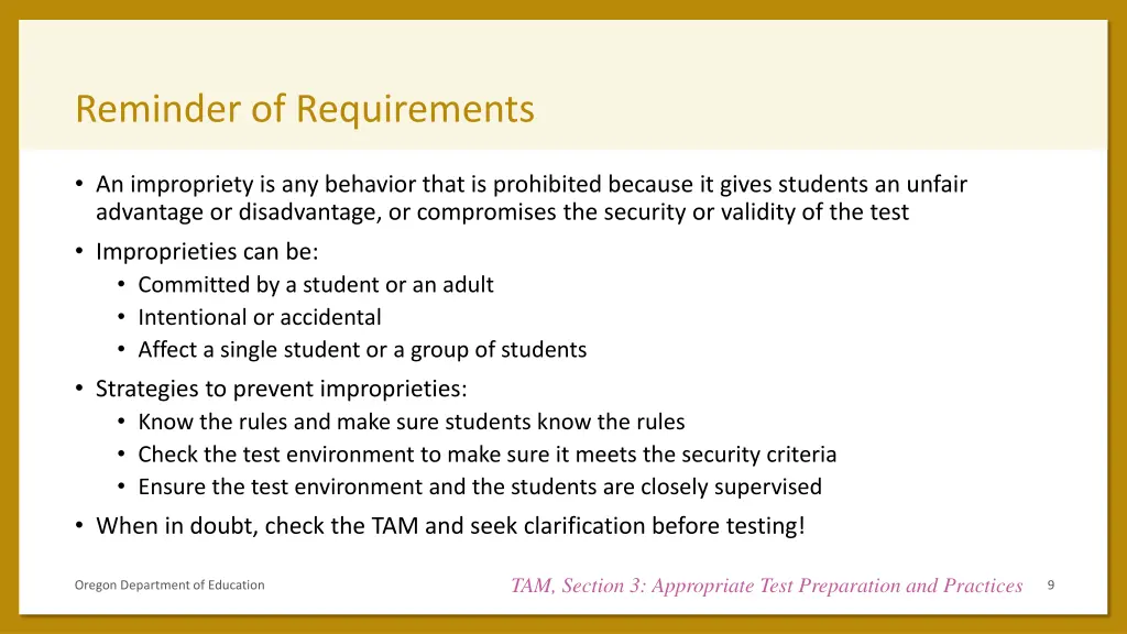 reminder of requirements 1