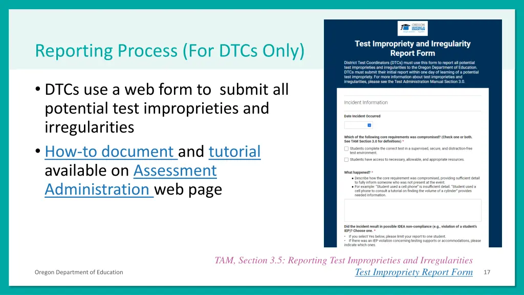 reporting process for dtcs only