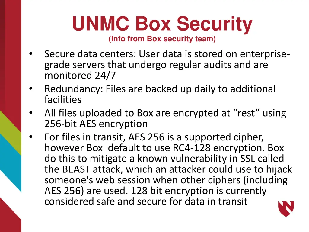 unmc box security info from box security team