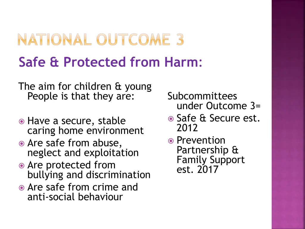 national outcome 3 safe protected from harm