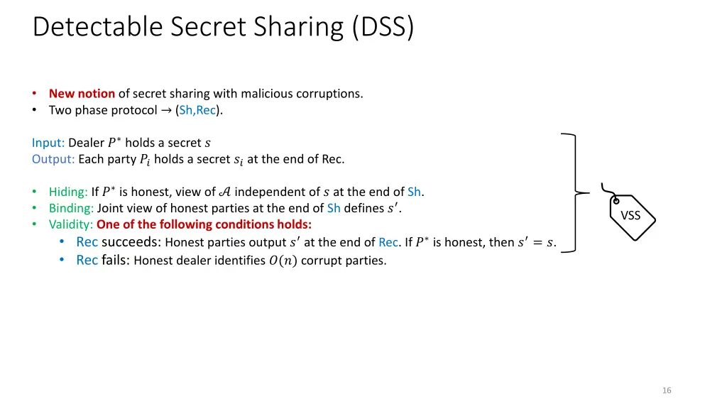 detectable secret sharing dss 1