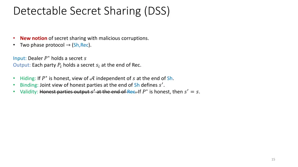 detectable secret sharing dss