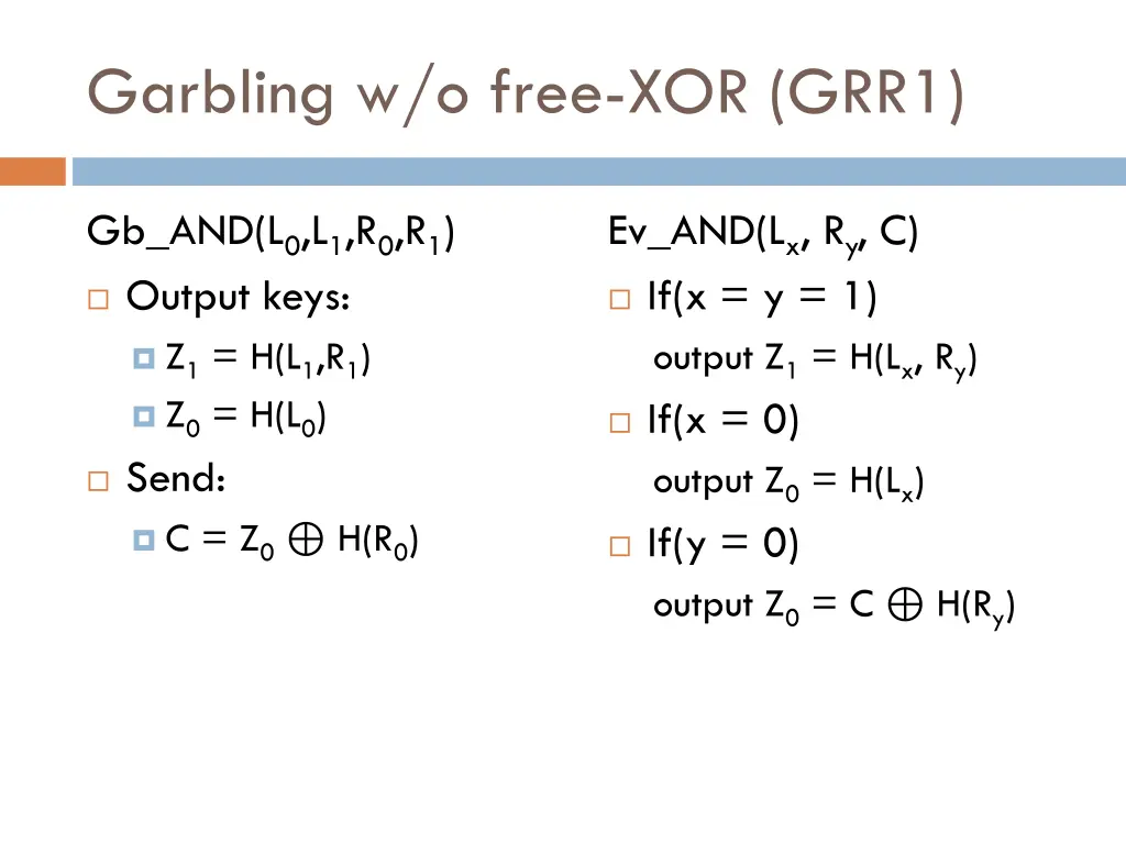 garbling w o free xor grr1