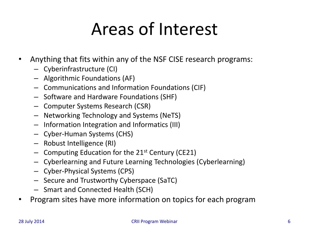 areas of interest